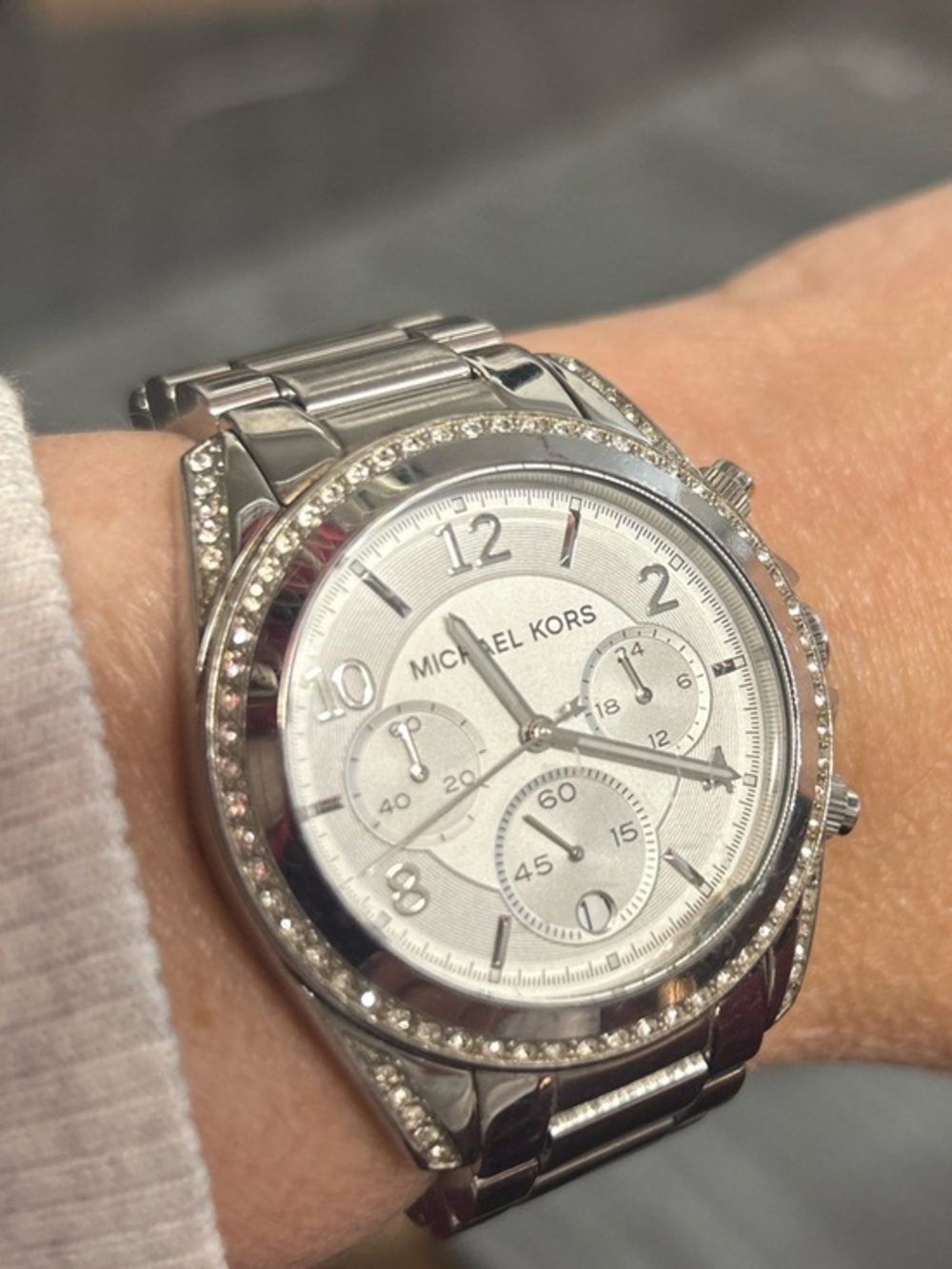 Michael Kors Silver-tone Crystal Bezel Chronograph Watch